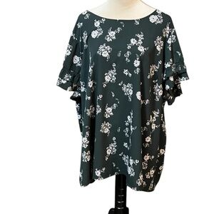 Lane Bryant Short Sleeve Boat Neck Floral Casual Top Ruffled Sleeves Size 28